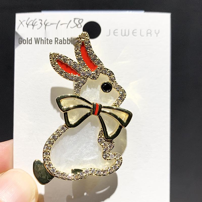 Bo Xin Yun Adorable Zodiac Rabbit Brooch with Bow Tie - Elegant Cardigan Accessory