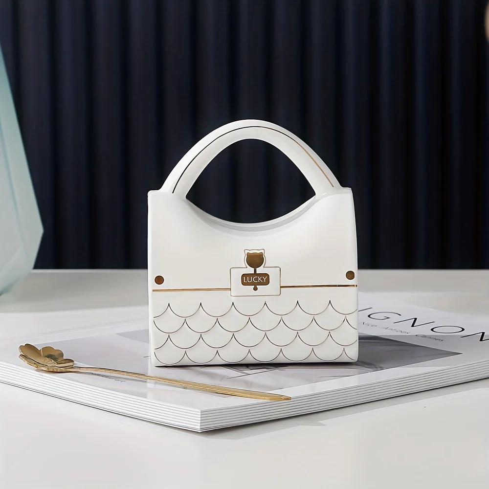 Taza con forma de bolsa y cuchara, diseño de bolso, tazas de cerámica, taza de café para la oficina, el hogar, taza de té de la tarde, artículos para beber, regalos exquisitos