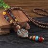 Handmade Nepal Buddhist Mala Bead Pendant Necklace Ethnic Wooden Bead Long Jewelry Gifts For Women
