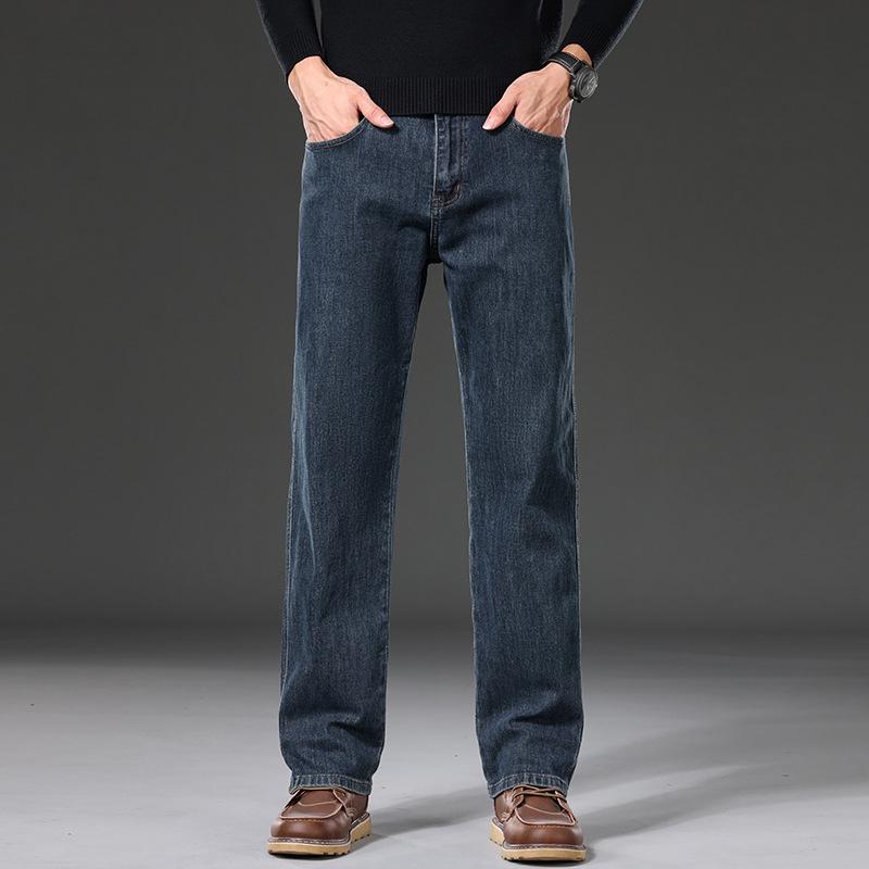 Trendy Blue-Gray Men's Plus Size Jeans - Straight, Loose Fit for Spring & Autumn