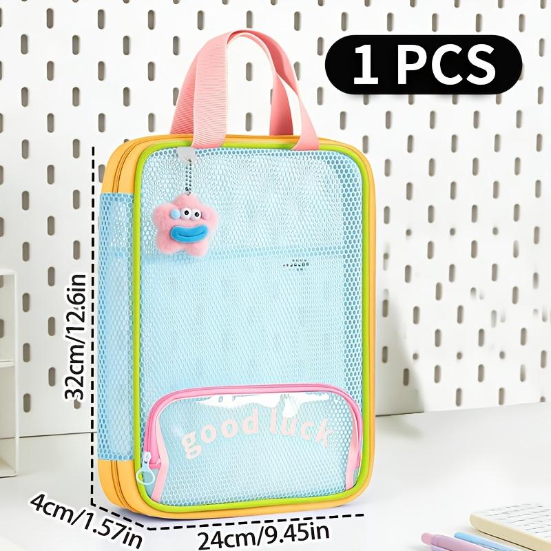 1pc Huajie Dopamine Color Block Tutoring Bag, 3-Layer Large Capacity, Front Pencil Bag, Document Book Storage