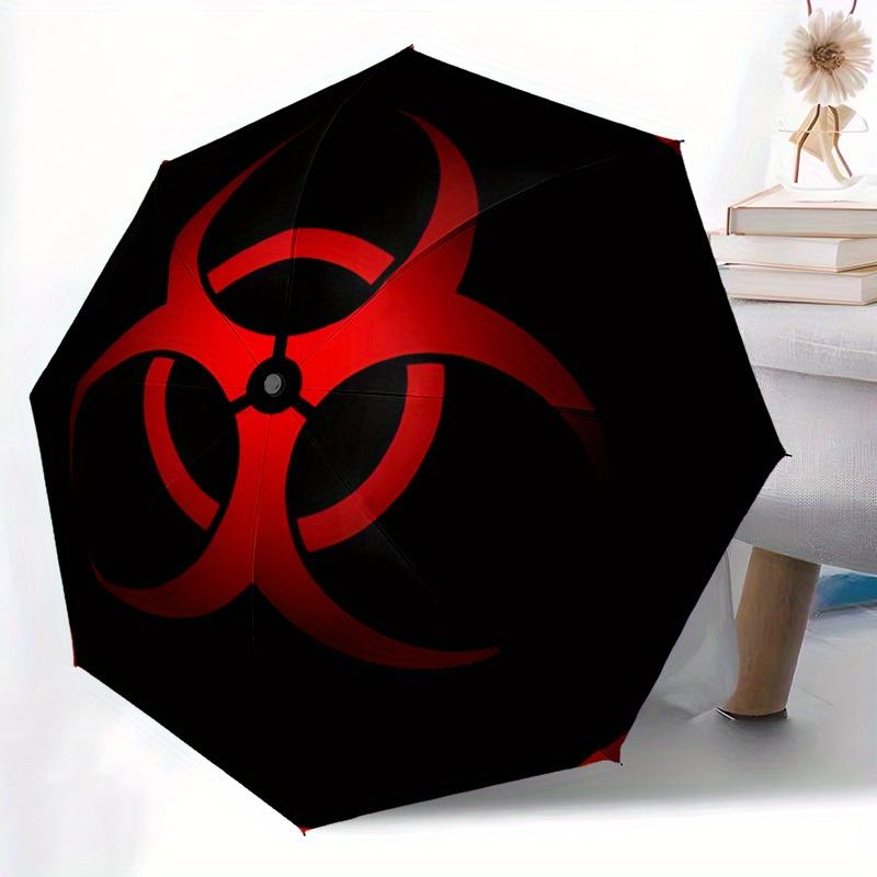 1pc Biohazard Symbol Automatic Folding Umbrella, 8 Ribs for All-Season Use, Portable for Travel & Outdoor Activities054