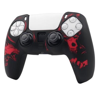 RALAN PS5 Controller DualSense Compatible with Silicone Joystick Caps, Non-Slip, Black, Perfect Fit, Ergonomic Design (Black and Red Wolf)