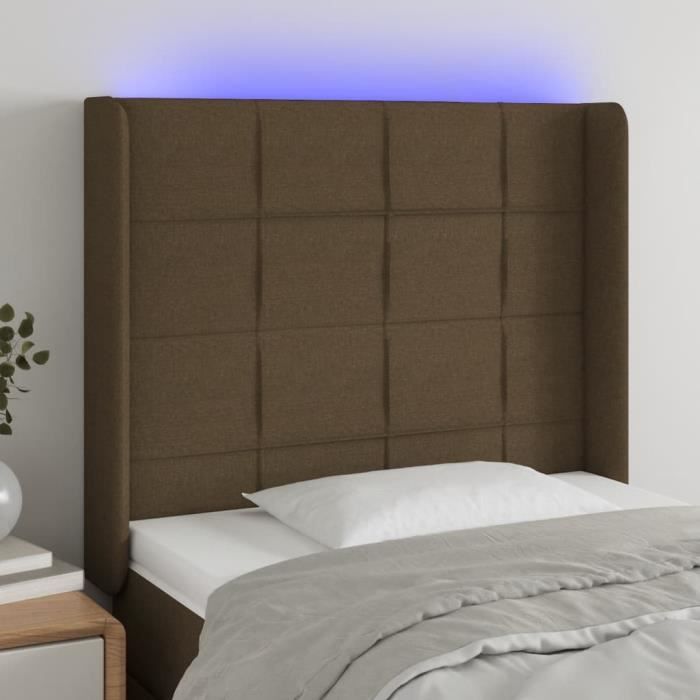 3124025 vidaXL LED Headboard Dark Brown 83x16x118-128 Cm Fabric