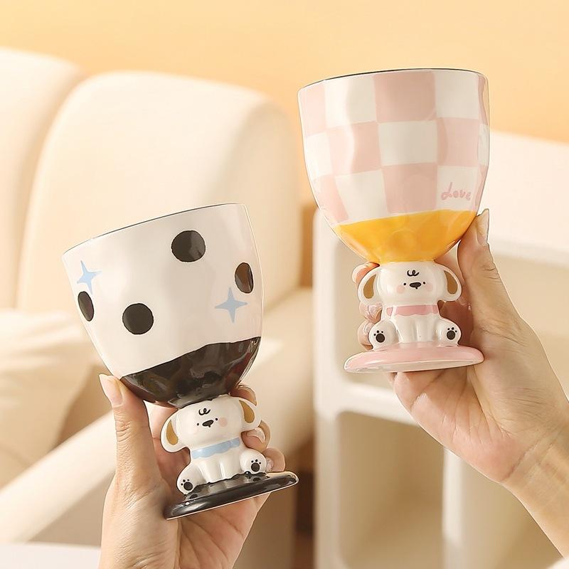Cute Hand Painted Three Dimensional Puppy Goblet Souvenir High Looking Ceramic Mug Birthday Gift Water Cup for Girls
