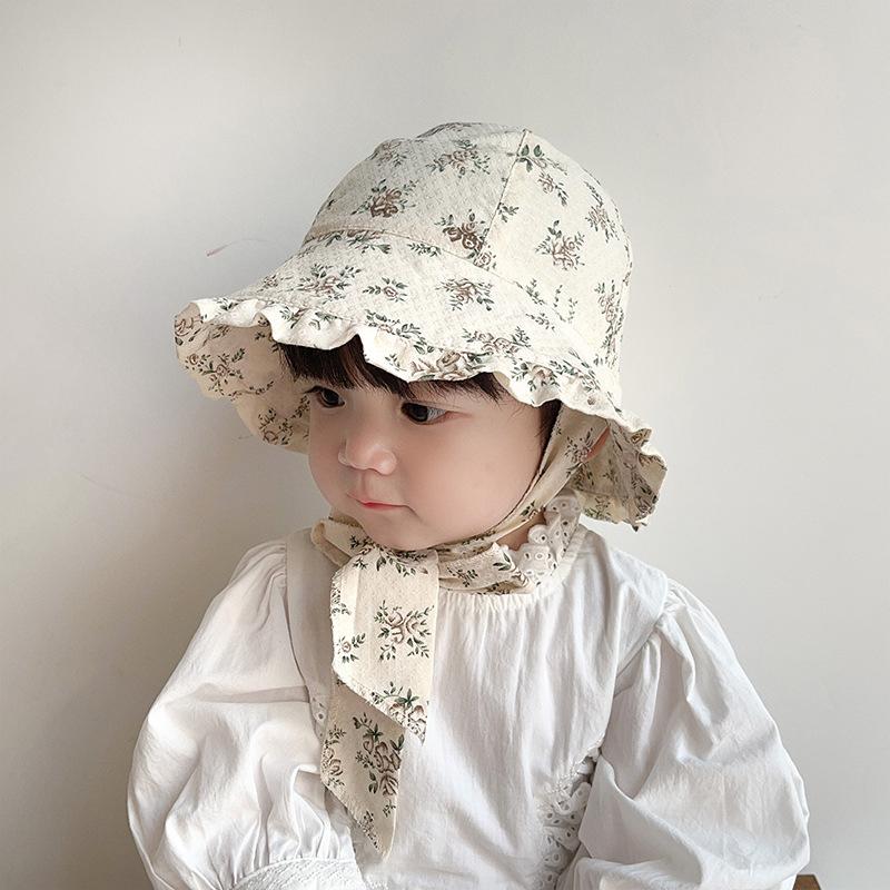 Summer Baby Girl Sunshade Hat Sweet Flower Print Big Brim Sun Hat Princess Kids Fisherman Cap Floral Children Bonnet Photo Prop