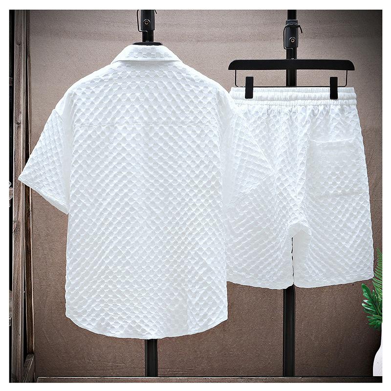 Set Sportivo da Uomo alla Moda Manica Corta Traspirante Pantaloni Casual Stile Street Retro Leggero Abbigliamento Estivo