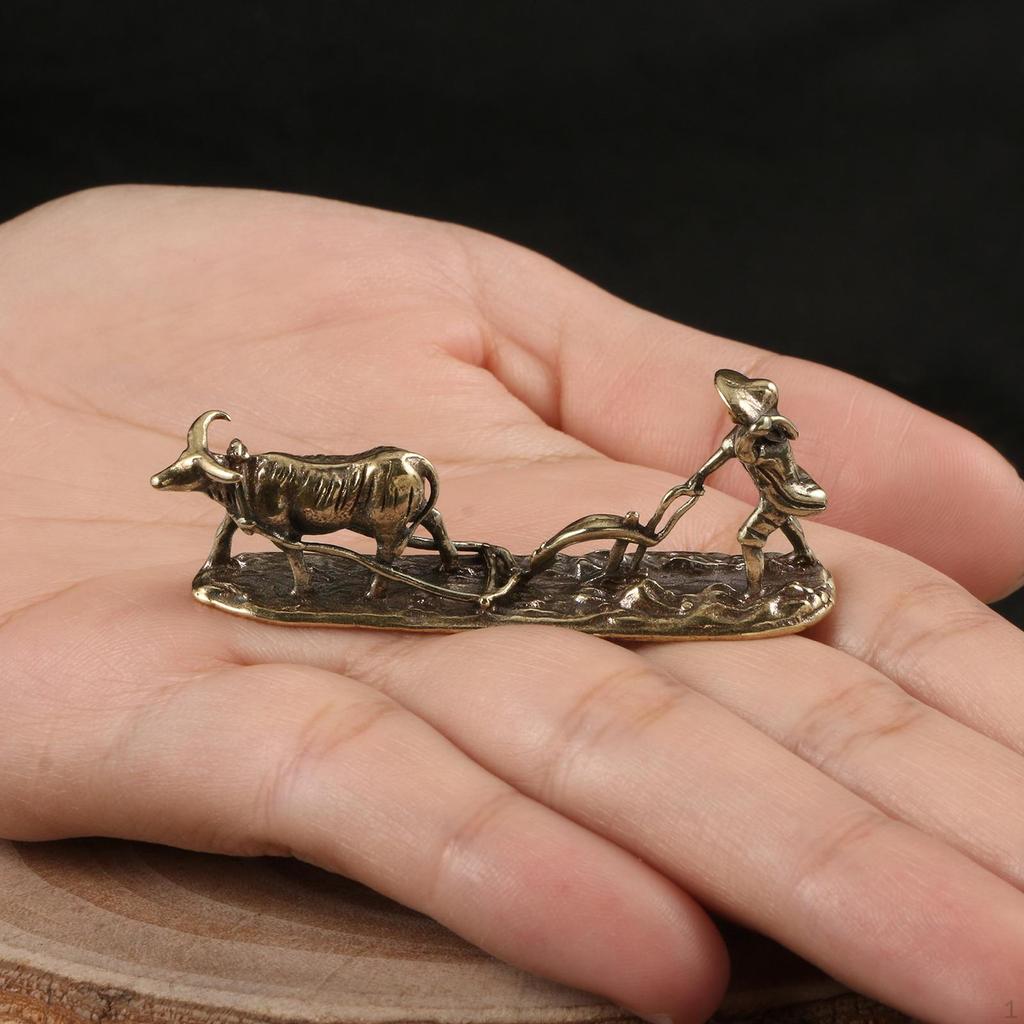 Cow Plow Brass Miniature Sculpture Figurine Simple Handmade Desktop For Home