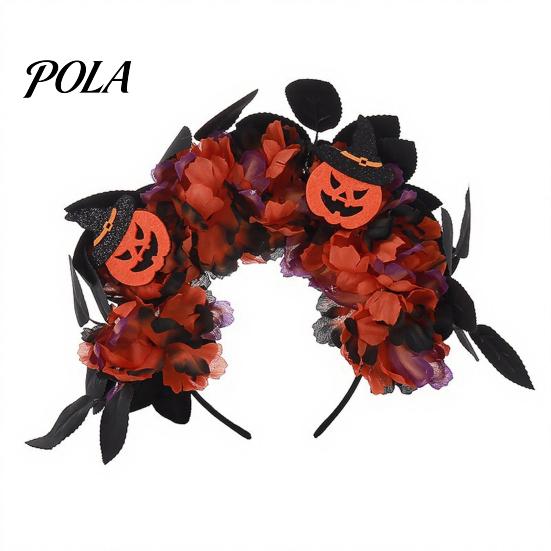 Layered Fabric Flower Headband Halloween Floral Headband, Handmade 3D Shape Widened Fit Autumn Hair Hoop, Non-Slip with Pumpkin Witch Decoration