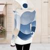 Women Plus Size Black Beige Printed Asymmetric Cutout Neck Hooded Long Sleeve Fitted Top