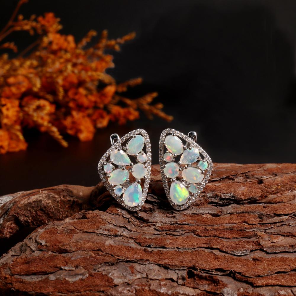 Cercei colorați, rari, piatră de naștere din octombrie, opal natural, cadou pentru aniversare și banchet pentru femei misterioși, eleganti, argint S925