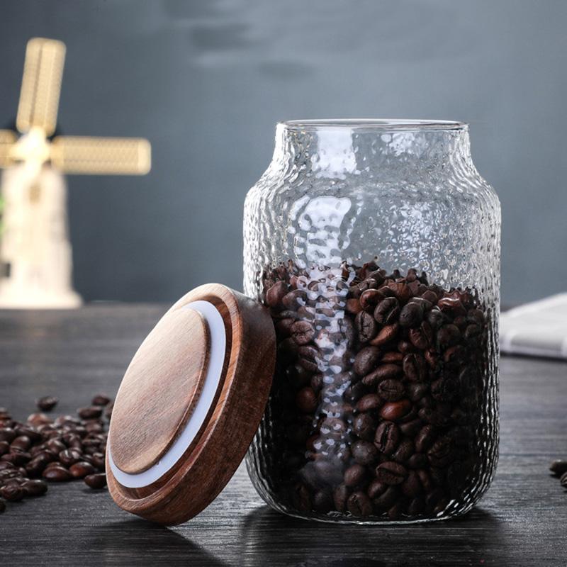 Acacia Food Coffee Bean Tea Glass Storage Jar