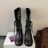 2025 Autumn and Winter New Versatile Lace-up Round Head Thick Heel High Boots Women Comfortable Soft Sole One Pedal Martin Boots Women