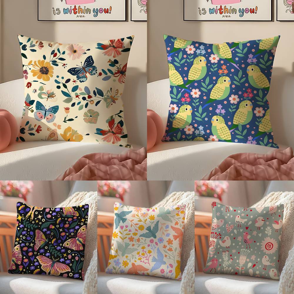Natural Flowers And Animals pattern Pillow Case Anti-dustmite Pillowcase Invisible zipper silky short plush Sofa cushion cover