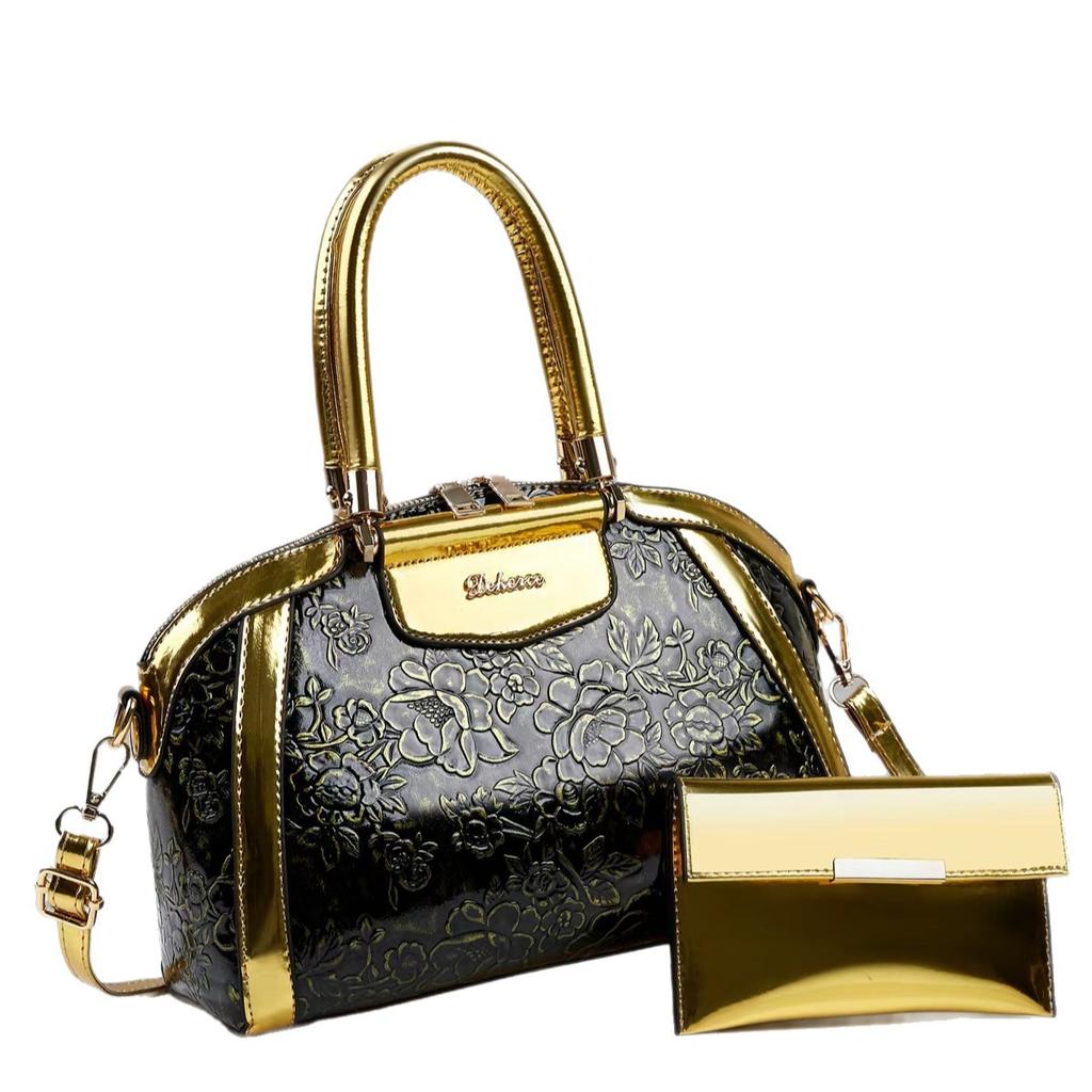 New Trendy Luxury Glossy Embossed Women Mommy And Me Top Handle Bag, Versatile Convertible Shoulder Crossbody Purse For Daily Shopping Dating Outfits