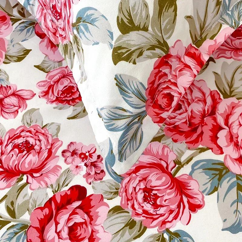 Red Flower Printed Flat Bed Sheets for Double Bed Single/Queen/King Reactive Printed Top Sheets for Beds Sabanas Cama 150x200
