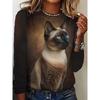 Autumn and Winter Women's Cat 3D Printed Crew Neck Long Sleeve T-Shirt