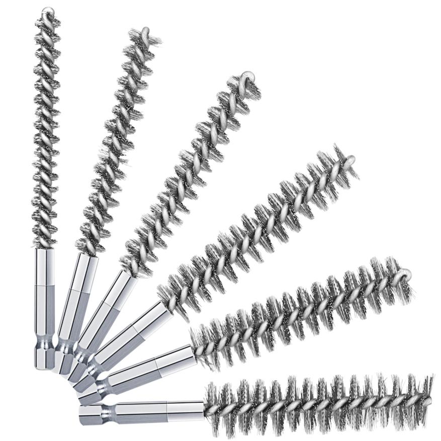 Wire Brush Drill Bore Cleaning Brush 1/4 " Hexagonal Handle Stainless Steel Brush for Anti-rust Cleaning of Pipe Ports 8-19mm