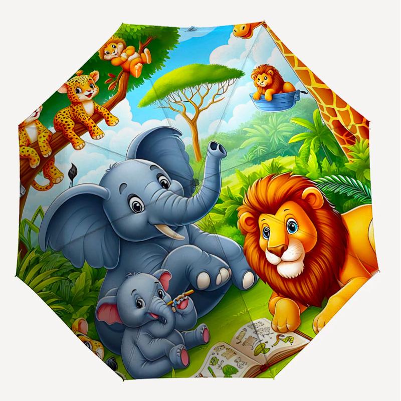 1PC Jungle Animals Umbrella-8-Rib Reinforced Portable Folding Travel Suitable for All Seasons Outdoor Daily Use-J367