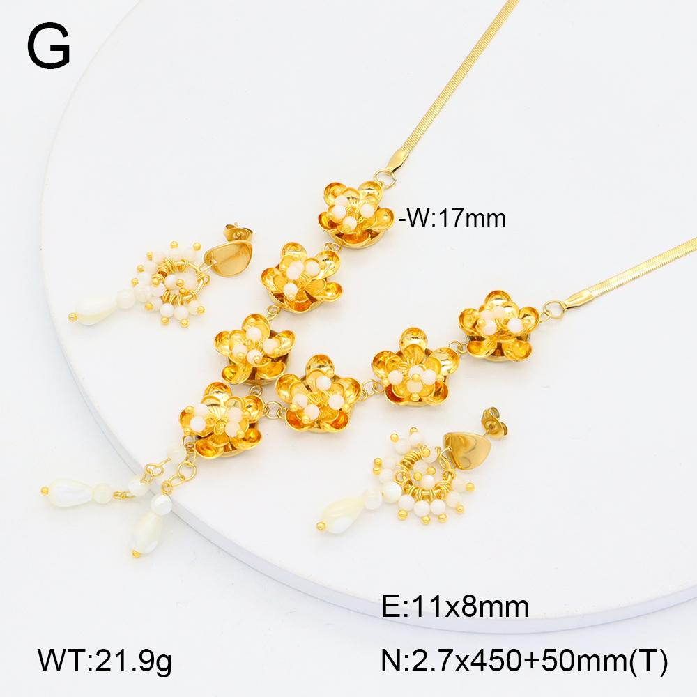 Stainless Steel Gold Flower Set Women 4pcs Necklace Earrings Bracelet Ring Cubic Zirconia Luxury Wedding Party Anniversary Gift