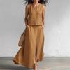 Women's Relaxed Fit Skirt Suit Sleeveless V Neck Tank Top Mid Waist Split Maxi Skirt Linen Blend Matching Two Piece Outfit