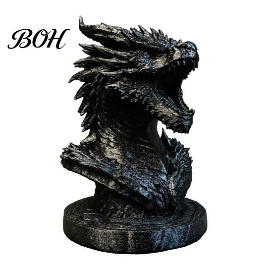 Desktop Dragon Decoration Head Figurine, 3D Printed Fantasy Statue, Mythical Black Sculpture Animal for Home Office Desk Decor, Gift Collectors