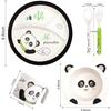5-Piece Bamboo Panda Baby Feeding Set, Natural Eco-Friendly Reusable Plate Bowl Spoon Fork, Cute Toddler Kitchen Accessories