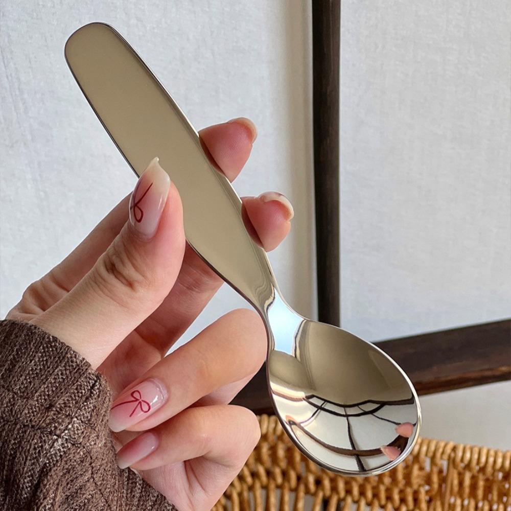 Toddler 304 Stainless Steel Spoon Fork Cute Short Handle Children's Tableware Baby Eating Utensils Thickened Dinnerware for Kids