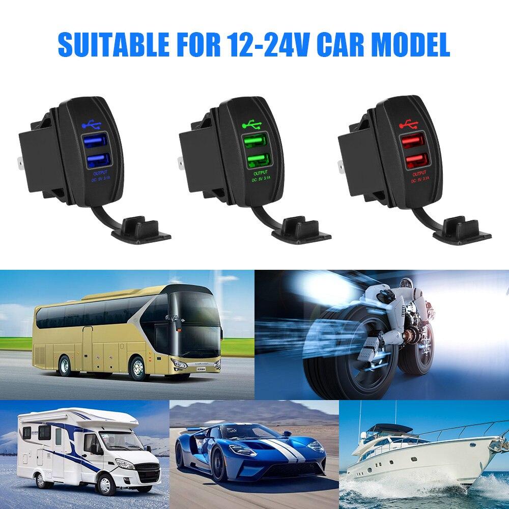5V 3.1A LED Car Socket Charger Dual USB Ports Dustproof Phone Chargers Power Adapter For Truck RV Camper Caravans