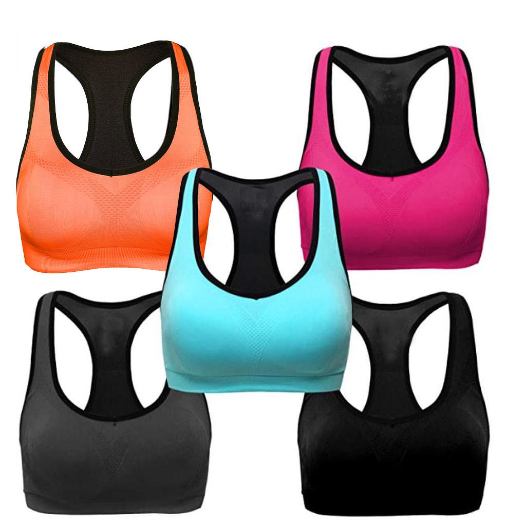 5PC Women Racerback Sports Bras - High Workout Activewear Bra