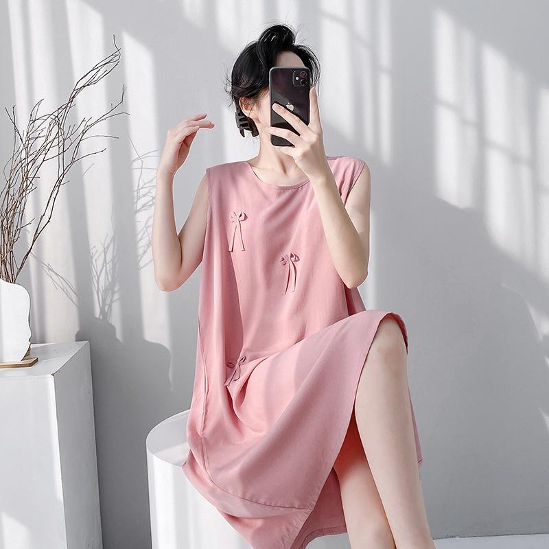 New 11-year-old nightgown women's summer with chest pad cotton and silk sleeveless vest pajamas thin summer women's summer home