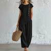 Women's Summer Casual 2 Piece Sets, Buttons Short Sleeve Top And Wide Leg Pants Matching Sets, Asymmetrical Hem Vacation Lounge Outfits