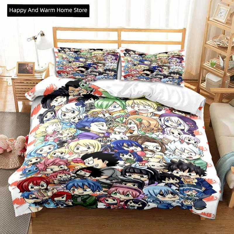 Comforter 3D Anime Fairy Tail Bedding Set Bed Three-Piece Set Single Double Bed Queen Size Adult Boys Bedroom