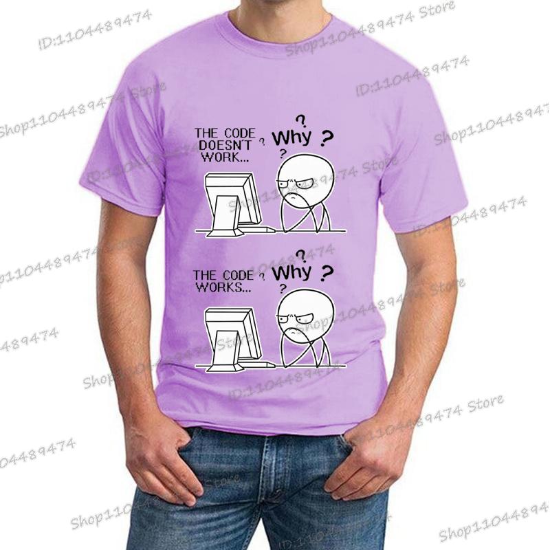 Creative Programmer Code Works Why Casual Print T Shirt Short Sleeve Homme Camiseta Hippie Fashion Streetwear for Men