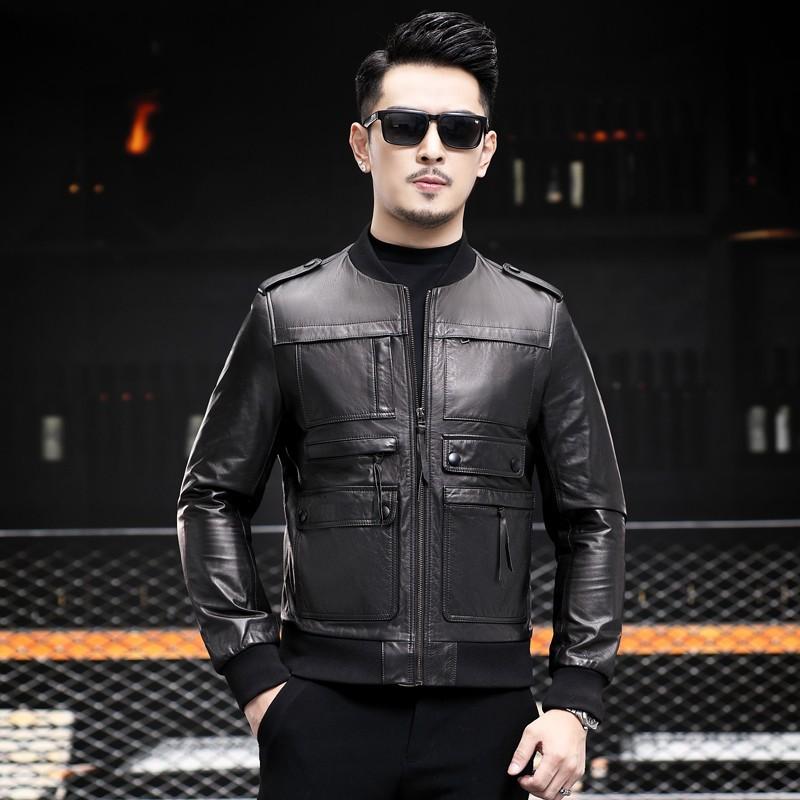 

Spring and Autumn New Leather Jacket Men s Stand-Up Collar Short Baseball Collar Motorcycle Leather Jacket Thin Slim Jacket 4XL чёрный