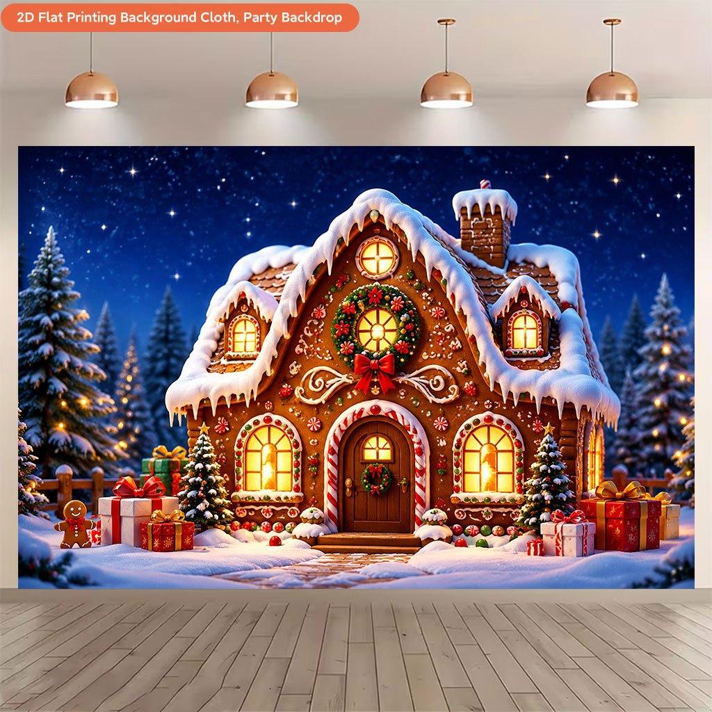 1Pcs Gingerbread House Gift Tree Winter Decoration Background Christmas Backdrop Decorations For Photo Studio Photo Booth Party