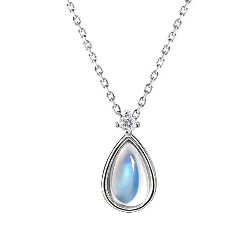 Women Fashion Water Drop Moonstone Pendant Short Clavicle Necklace
