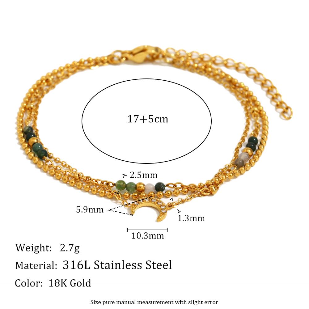 

MamacitaSlay 316L Stainless Steel Natural Stone Moon Three Layer Chain Bracelet Party Waterproof Jewelry Women s Charm Bracelet 22cm золотий
