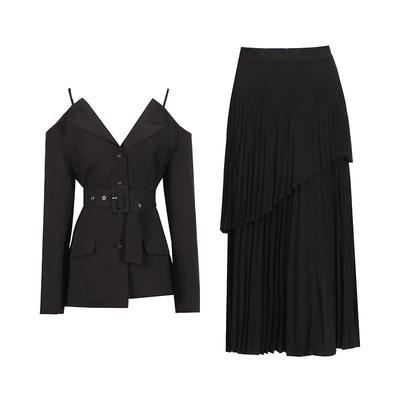 Australian Off-Shoulder Sling Suit & High-Waist Pleated Skirt Set for Women - 2025 Collection