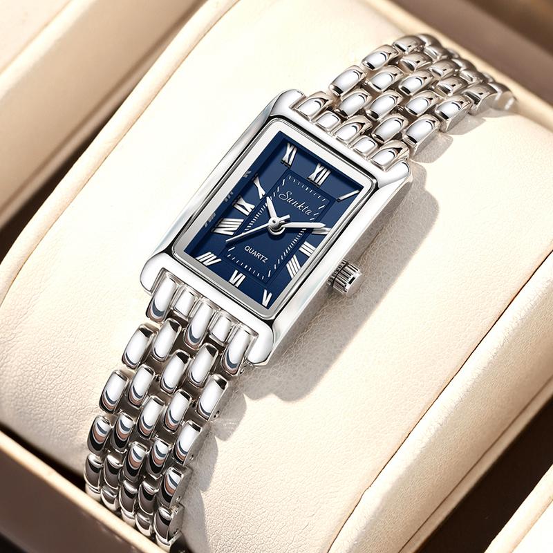 SUNKTA New Ladies Waterproof Watches Square Stainless Steel Quartz Watch For Women Elegant Bracelet Wristwatch Ladies Clock Gift