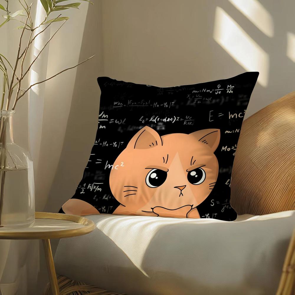 Funny Cat Thinking Network Pattern Pillow Case DoubleSided Plush Sofa Cushion Covers Organic Breathable Invisible Zipper