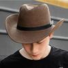 Wide Brim Western Cowboy Hat Breathable Straw Cap Fashion Jazz Hat  Men Women