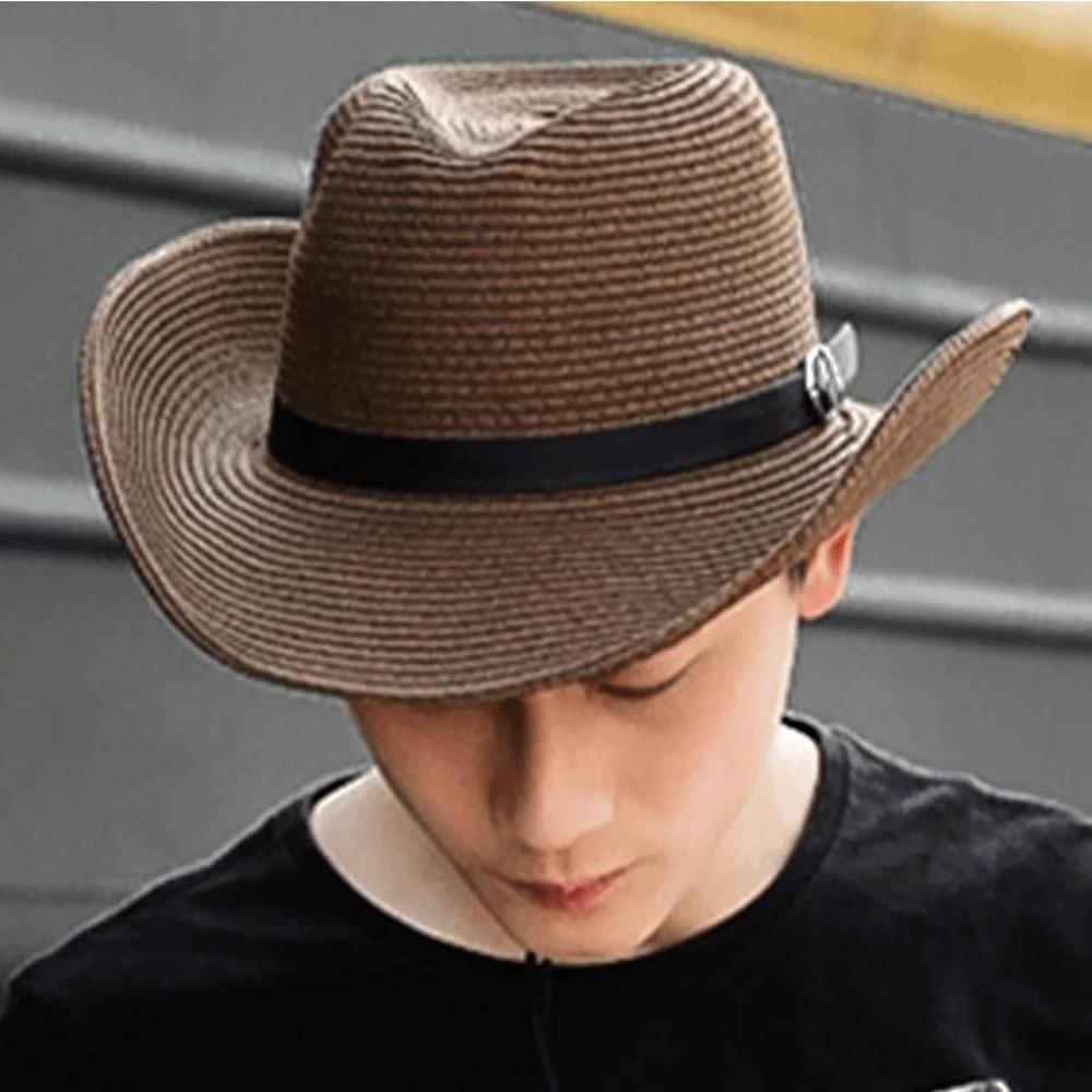 Wide Brim Western Cowboy Hat Breathable Straw Cap Fashion Jazz Hat  Men Women