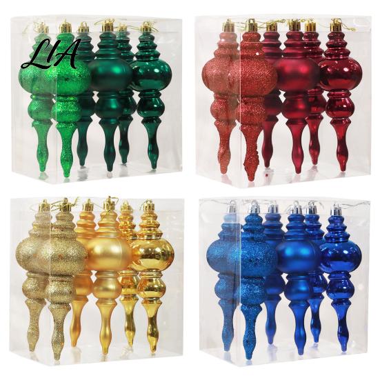 Festival Tree Pendant Set 6 Pcs Finial Drop Christmas Ornament, Glitter Shatterproof Plastic DIY Holiday Party Supplies Decoration for Hanging