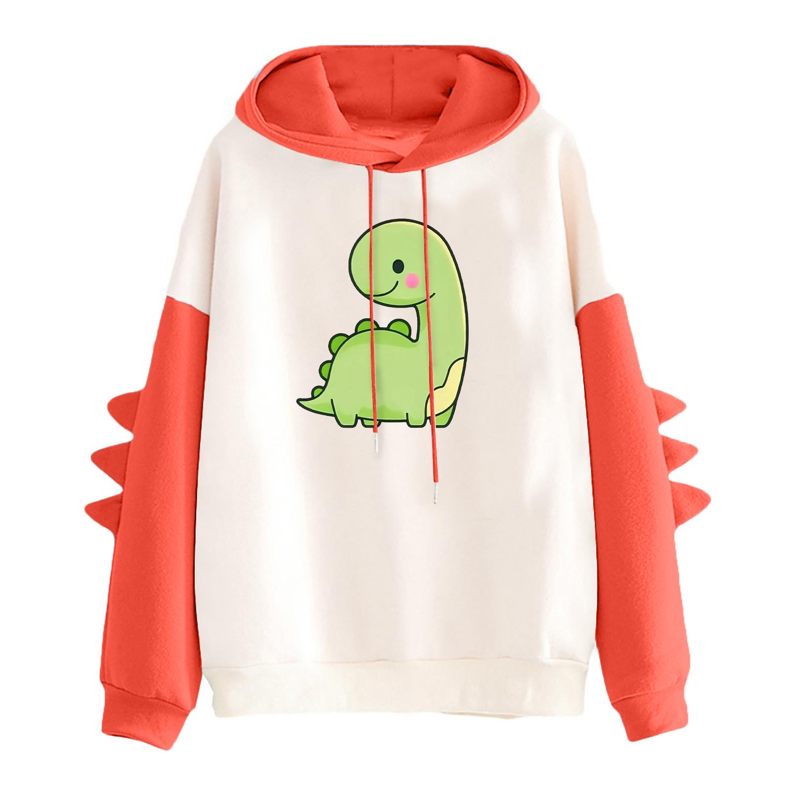 

Women s Printed Contrasting Dinosaur Loose Casual Hoodie S киноварь