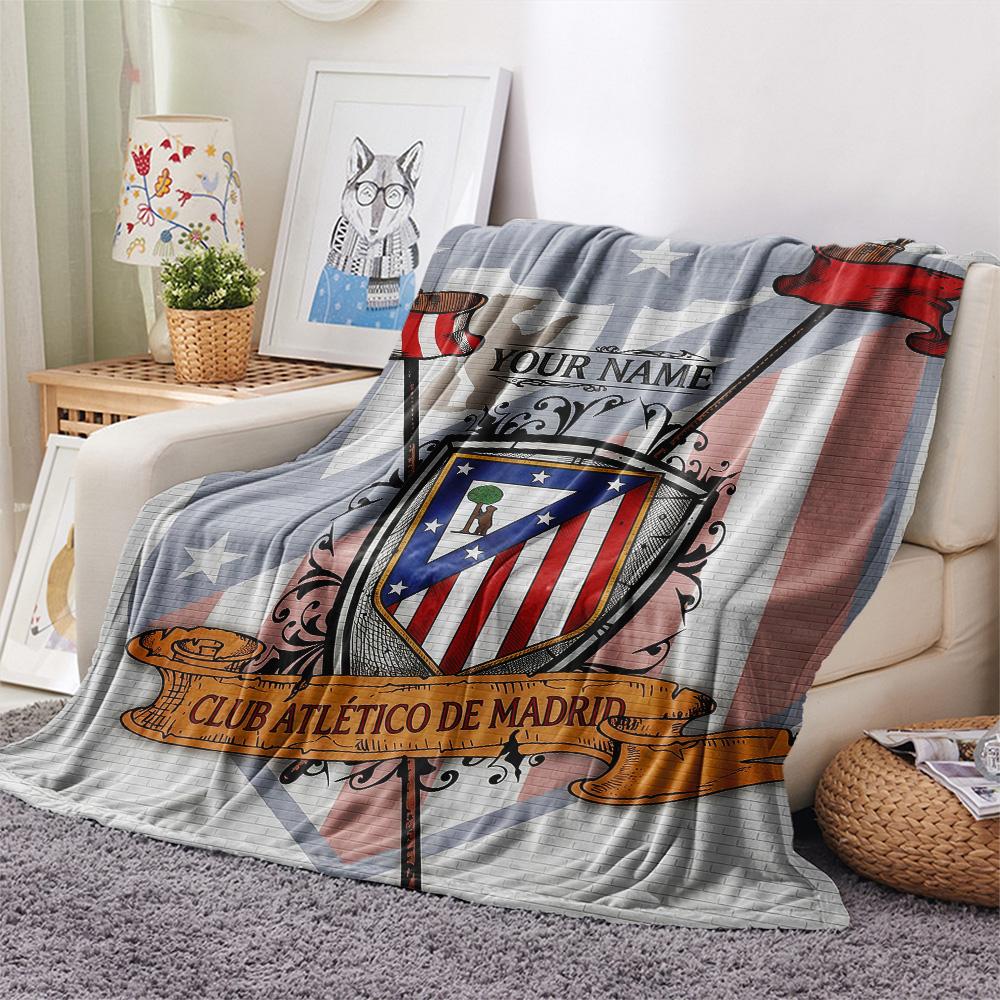 Custom Name Atletico Madrid Flannel Blanket, High Quality Comfortable for All Seasons, Home Decor, Warmth and Comfort