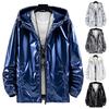 Herren Kapuzenjacke Glänzende Oberfläche Reißverschluss Einfarbig Slim Fit Wasserdicht Frühling Herbst Elastische Bündchen Mantel Streetwear