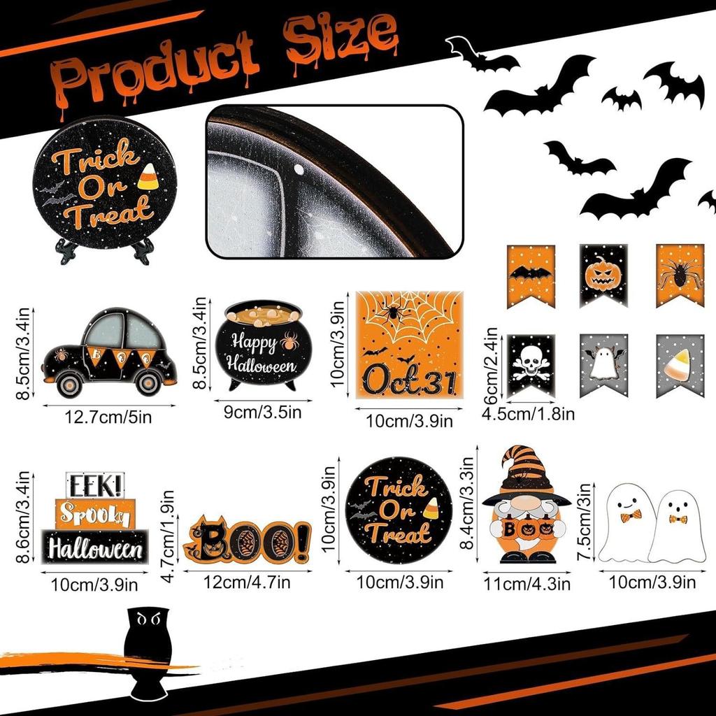 Halloween Tiered Tray Decor - Cute Ghost Signs, Black & Orange Home Decor, Creative Holiday Shelf Display