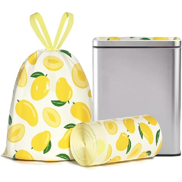 4 Gallon Trash Bags, Small Garbage Bags with Drawstring and Printed Lily Design, Tear-Free, Leakproof & Durable Small Trash Bags for Bathroom,