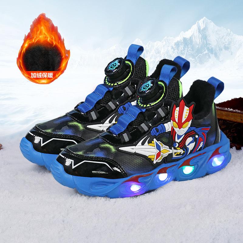 

Обувь осень и зима светящиеся кроссовки нескользящие спортивная обувь для мальчиков кожаный Ультрамен 2025 детская новая тенденция 27